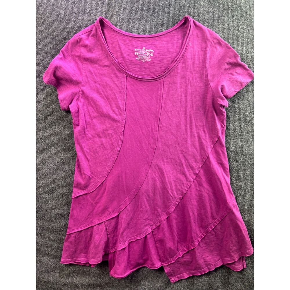 Neon Buddha T-Shirt Women XS Magenta Purple Tiered Asymmetric Hem Cotton Tee